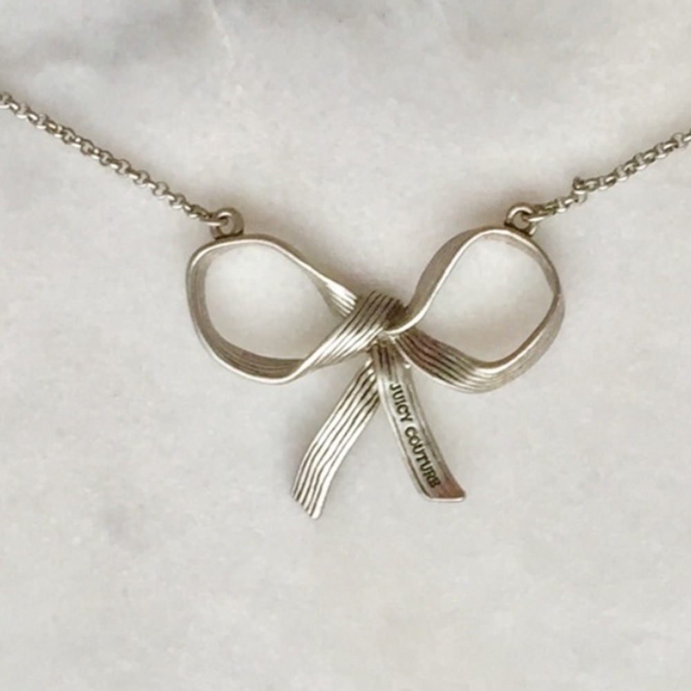 Juicy Couture Etched Silver Bow Necklace